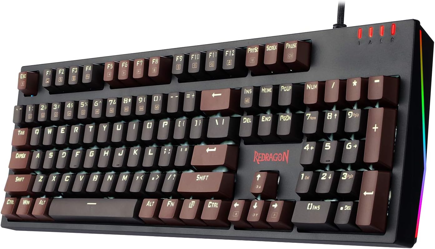 Redragon K592 Apas Mechanical Gaming Wired Keyboard with Ultra Fast V-Optical Blue Switches, White Backlit, Tactile & Highly Precision, 104 Keys Standard for Windows PC Gamers, Dark Brown Redragon K592 Apas Mechanical Gaming Wired Keyboard with Ultra Fast V-Optical Blue Switches, White Backlit, Tactile & Highly Precision, 104 Keys Standard for Windows PC Gamers, Dark Brown